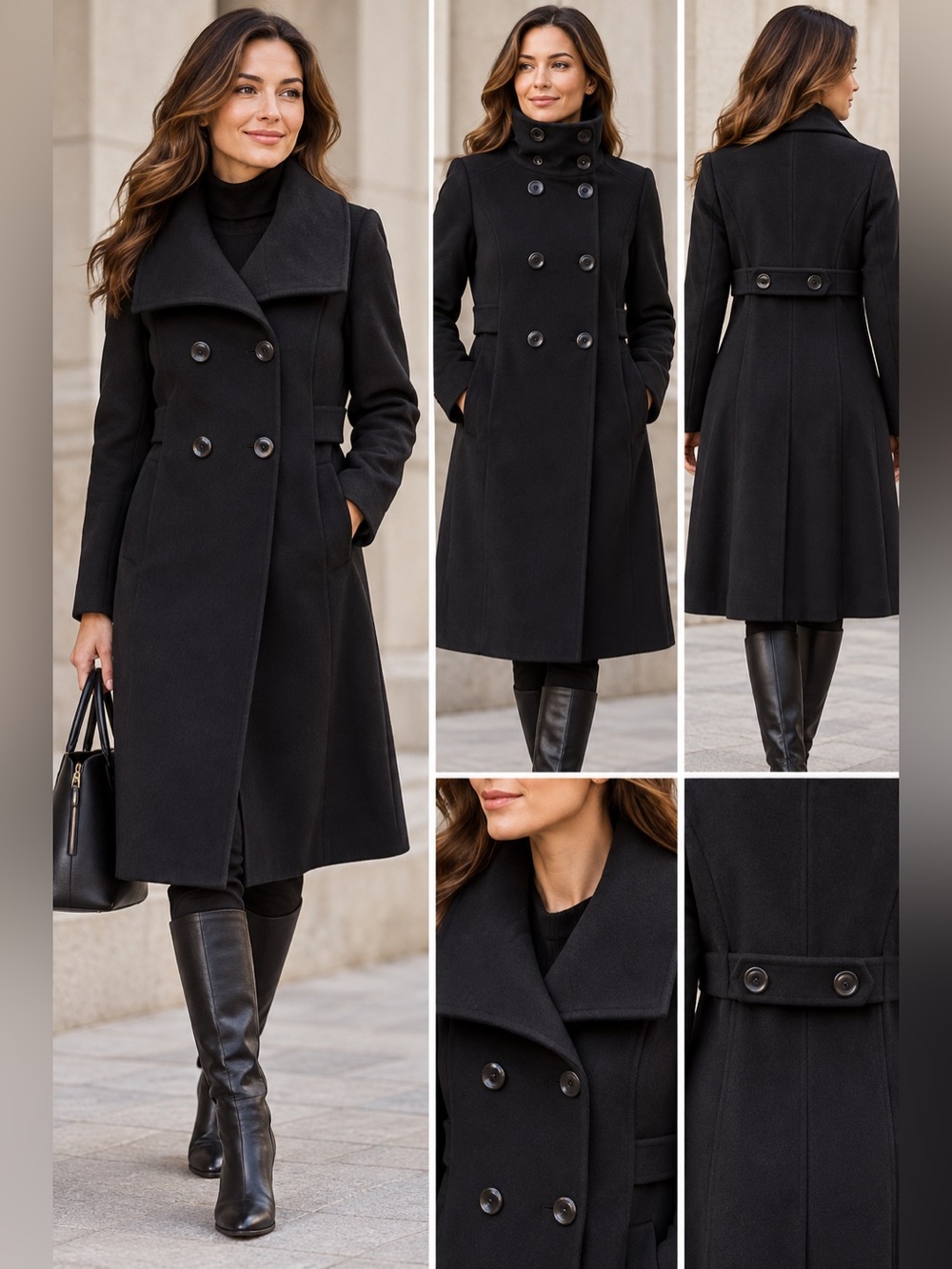 Vintage CINQUE Bellandi Wool Cashmere Black Double Breasted Coat Size 36/4-6 US